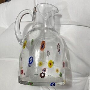 Leonardo Millefiori Murano Style Glass Pitcher | Vintage Clear Art Glass